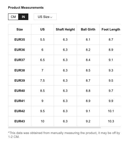 Shein Shoe Size Chart