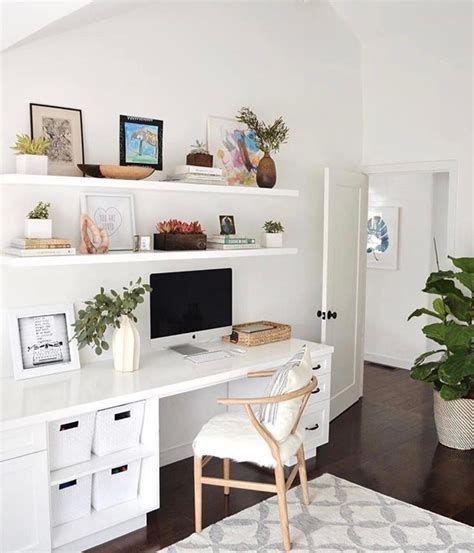Floating shelves above desk in office by Michelle Gage in 2020 Shelves above desk, Home office