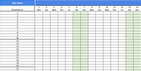 Monthly Roster Template task list templates