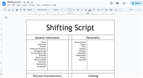 Shifting Script Template Google Docs