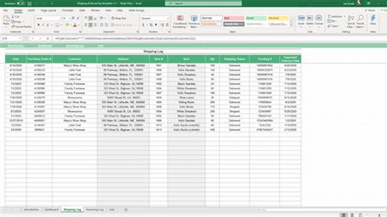Shipper Information, Excel Templates