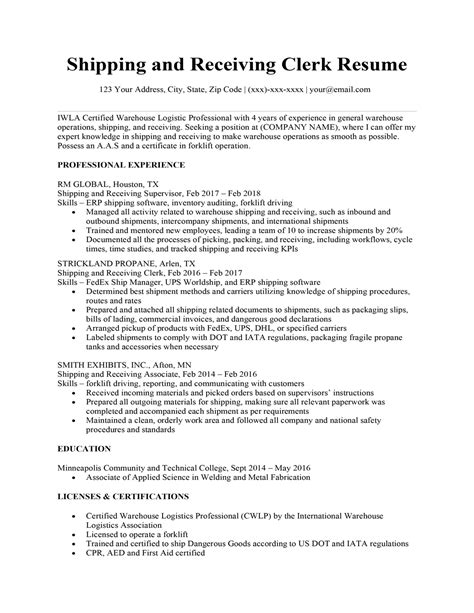 Shipping And Receiving Resume Samples