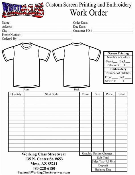 Shirt Order Form Printable