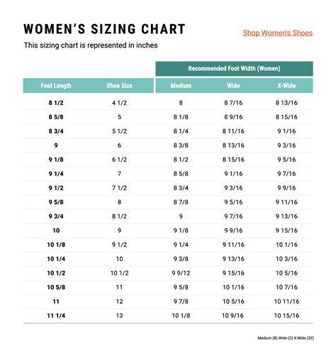 Shoe Measurement Chart Womens