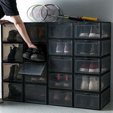 5PCS Detachable Shoe Box Sturdy Thicken Transparent Stackable Plastic Shoes Storage Container