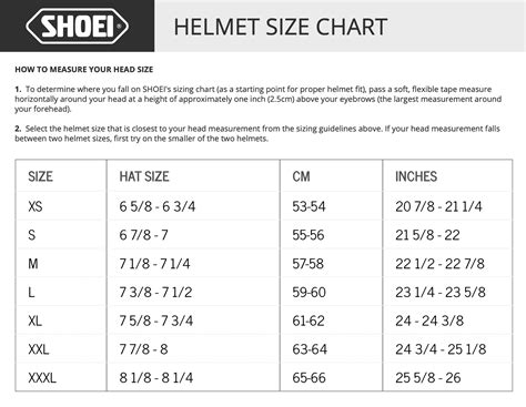 Shoei Rf 1400 Size Chart