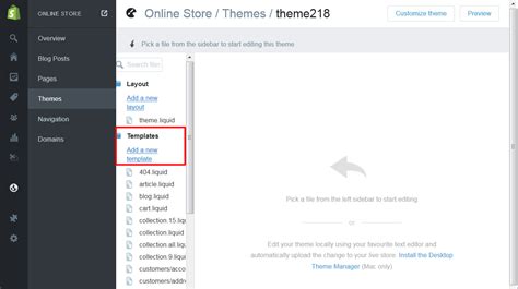 Shopify Create New Page Template
