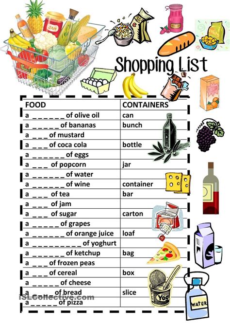 Shopping For Food Worksheet