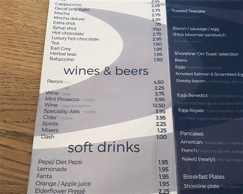 Shoreline Coffee Shop Menu