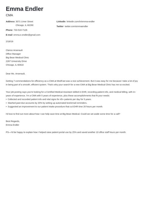 Short Email Cover Letter Example