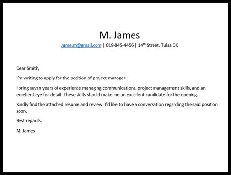 Short Best Cover Letter Samples For Job Application