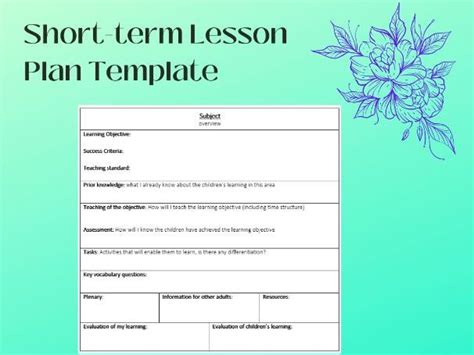 Short Term Lesson Plan Template Printable
