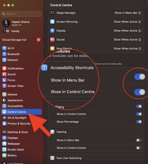 Show Accessibility Shortcuts in Menu Bar and Control Center in macOS Big Sur