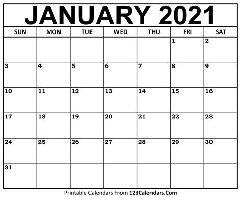 Show Me A Calendar For January