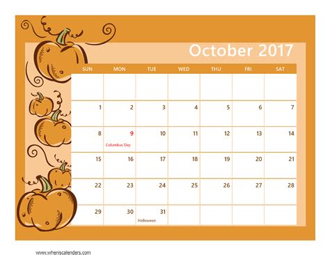 Show Me A October Calendar