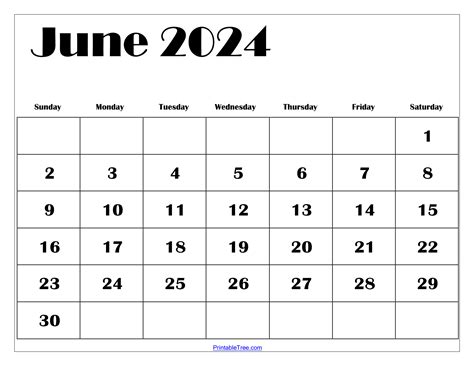 Show Me The Calendar Month Of June