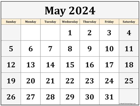 Show Me The Calendar Month Of May
