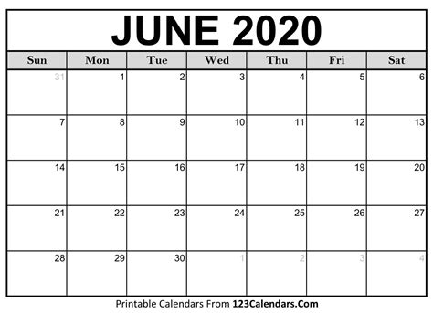 Show Me The Month Of June Calendar