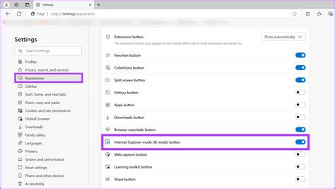 Show or Hide Internet Explorer Mode button in Microsoft Edge