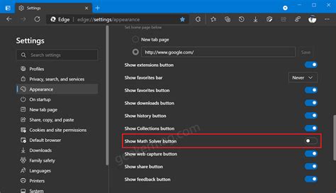 Show or Hide Math Solver button in Microsoft Edge Extension bar