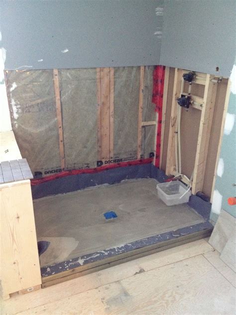 Modern Open Concept Bathroom featuring a concrete floor, a curbless shower and a linear drain