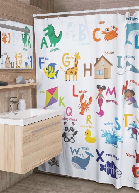 Art ABC Alphabet Waterproof Fabric Polyester Bathroom Shower Curtain For Kidsin Shower Curtains