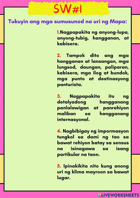 Sibika 4 Uri ng Mapa Worksheet at Pagsasaliksik