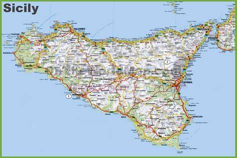 Map of Sicily with major Cities + Places