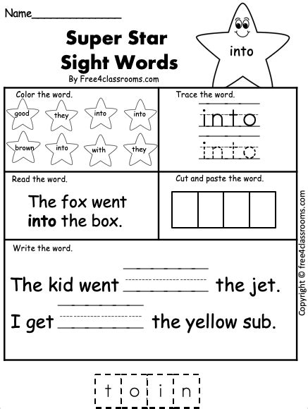 Sight Word Into Worksheet