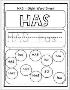 Sight Word Has Worksheet