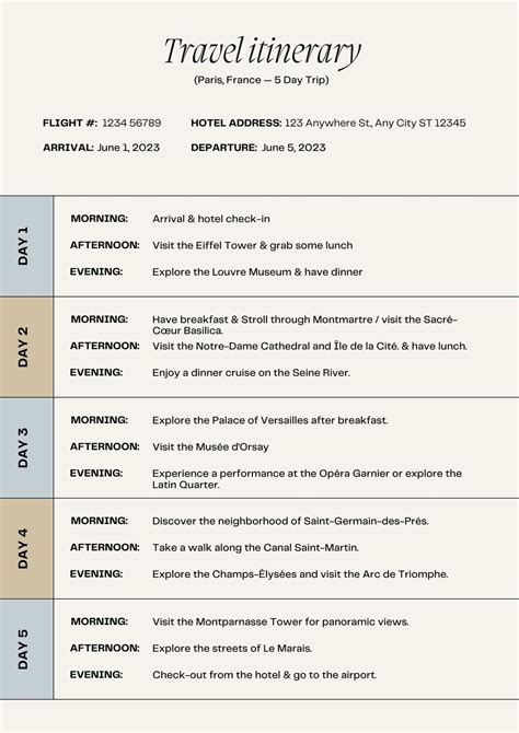 Sightseeing Itinerary