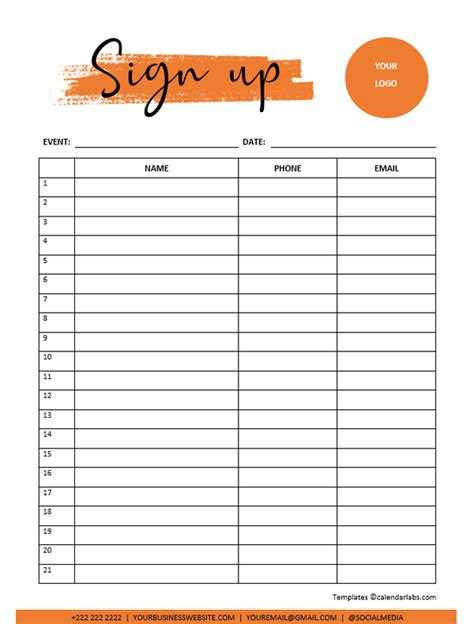 Sign In Sheet Free Template