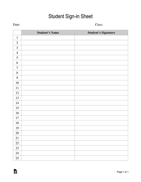 Sign In Sheet Template Printable