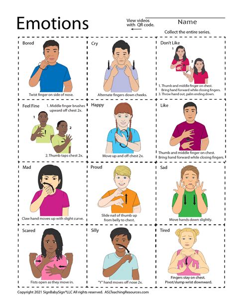 Sign Language Feelings Printable