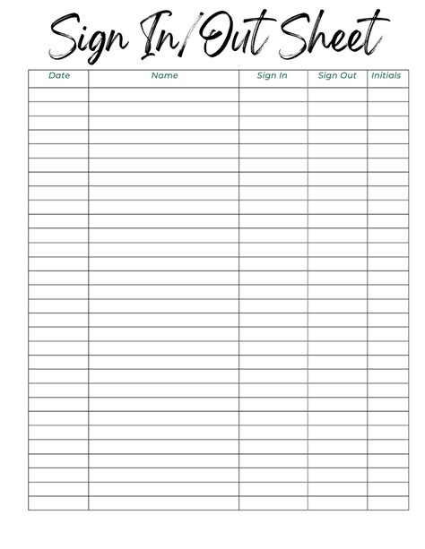 Sign Out Sheet Template Free
