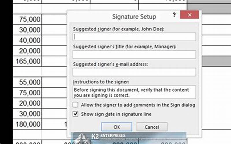 Signature Line Dialogue Box