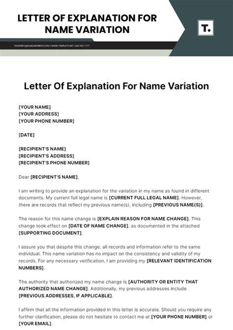 Signed Letter Of Explanation For An Address Variation Template