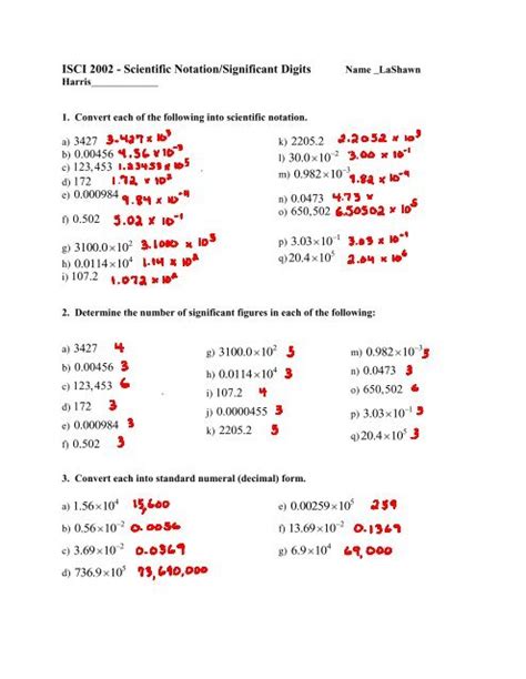 Significant Figures And Scientific Notation Worksheet Answer Key