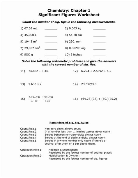 Significant Digits Worksheet Chemistry