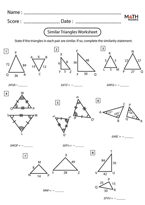 similar triangles worksheet grade 10