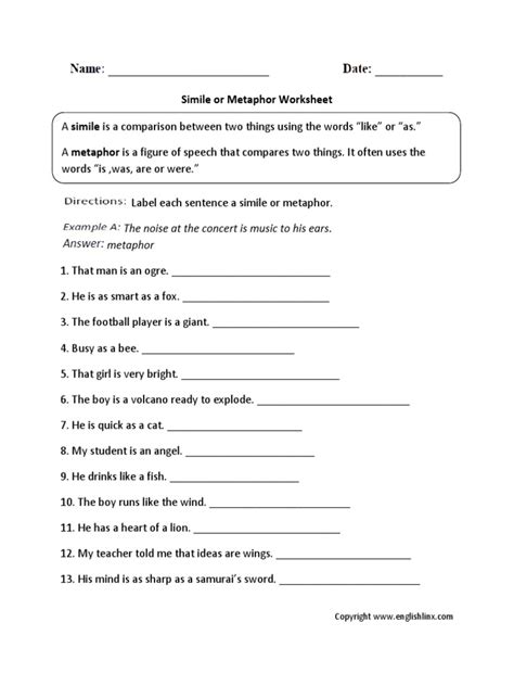 Simile And Metaphor Worksheet PDF - Free Download (PRINTABLE)