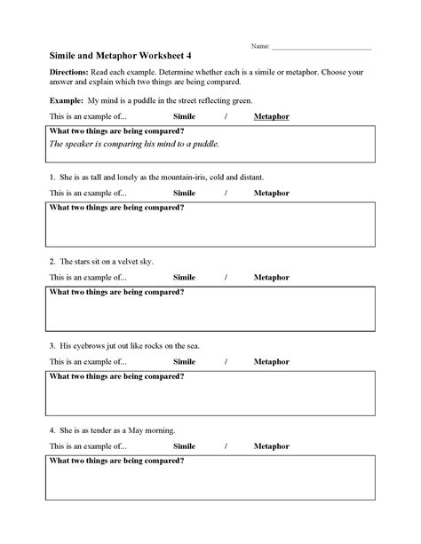 Simile and Metaphor Worksheet 4 | Preview