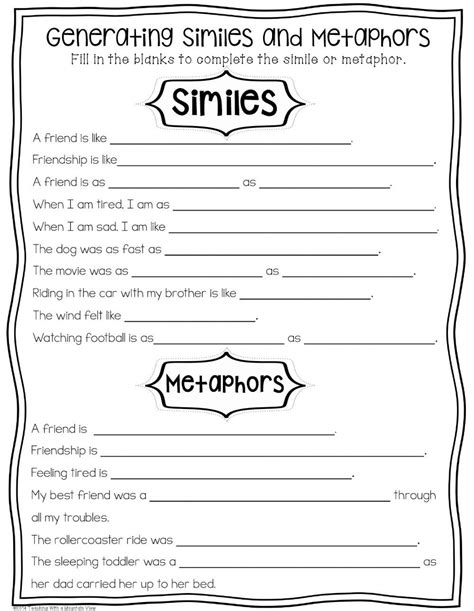 Simile or Metaphor | Worksheet | Education.com | Similes and metaphors