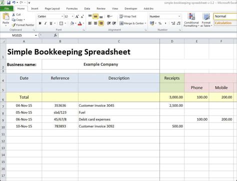 Simple Bookkeeping Template For Excel