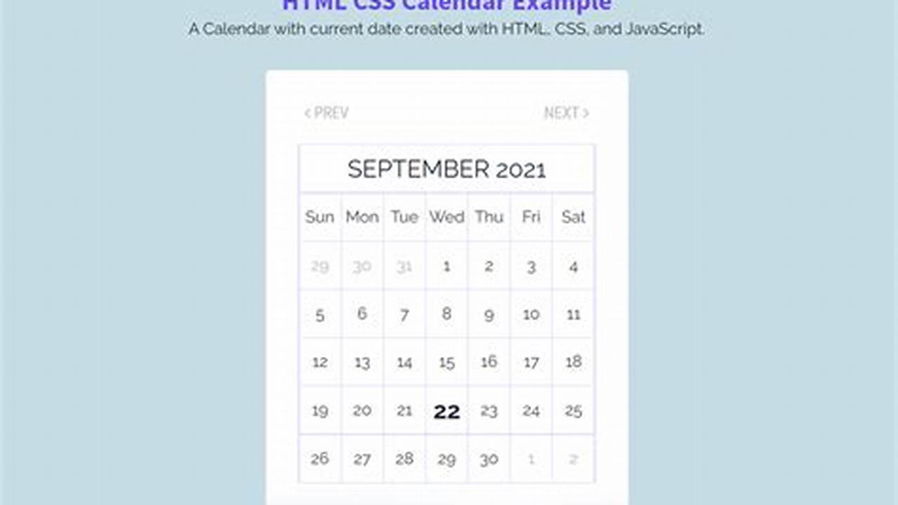 Simple Calendar Html Code