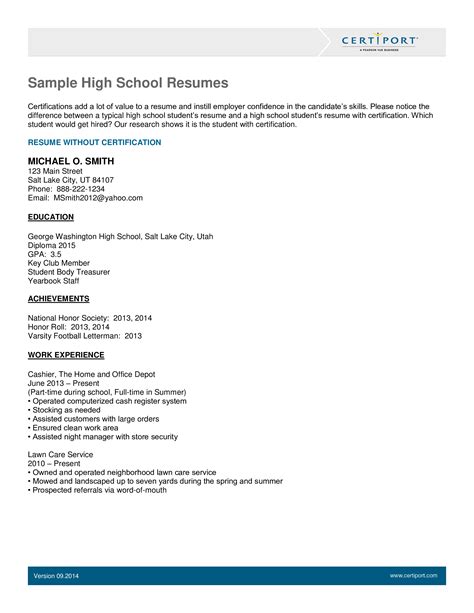 High School Student Resume in Word and Pdf formats