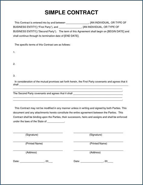 Simple Contract agreement templates Contract agreement Forms