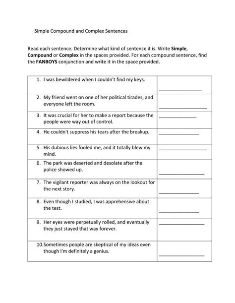 Simple, Compound and Complex Sentences interactive worksheet