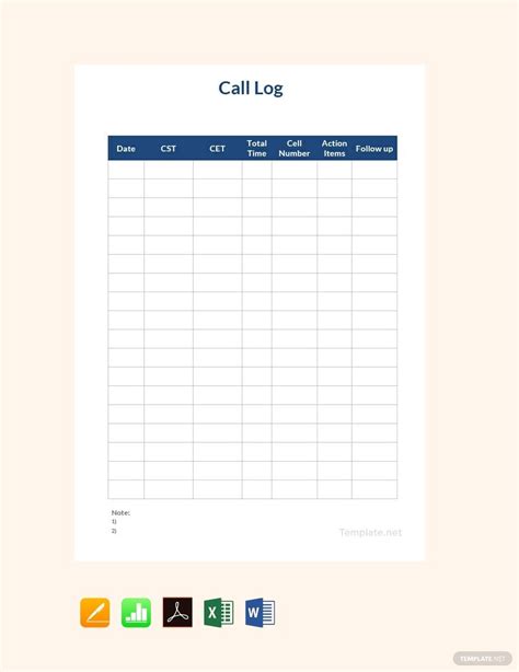 Simple Call Log Template
