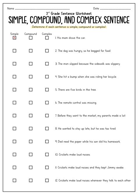 Simple Compound And Complex Sentences Worksheet With Answers